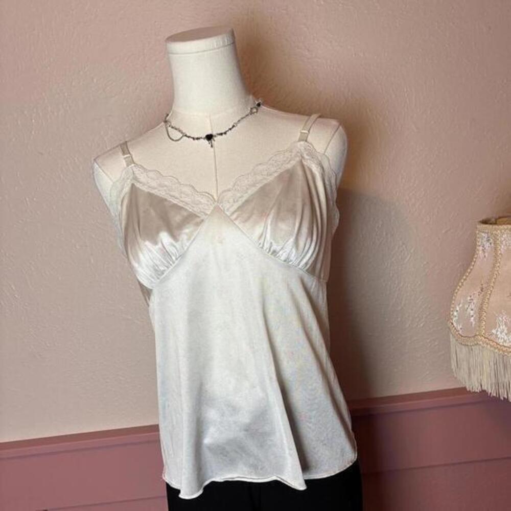 coquette babydoll lace floral vtg cami deena sz 36 white pink dainty cottage